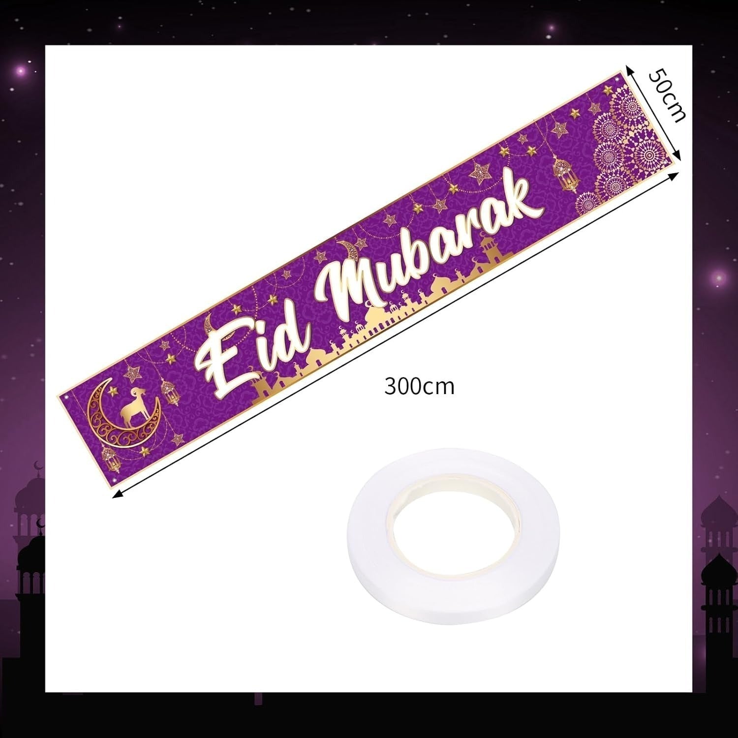 Eid Mubarak Banner in Lila mit Goldakzenten für Ramadan
