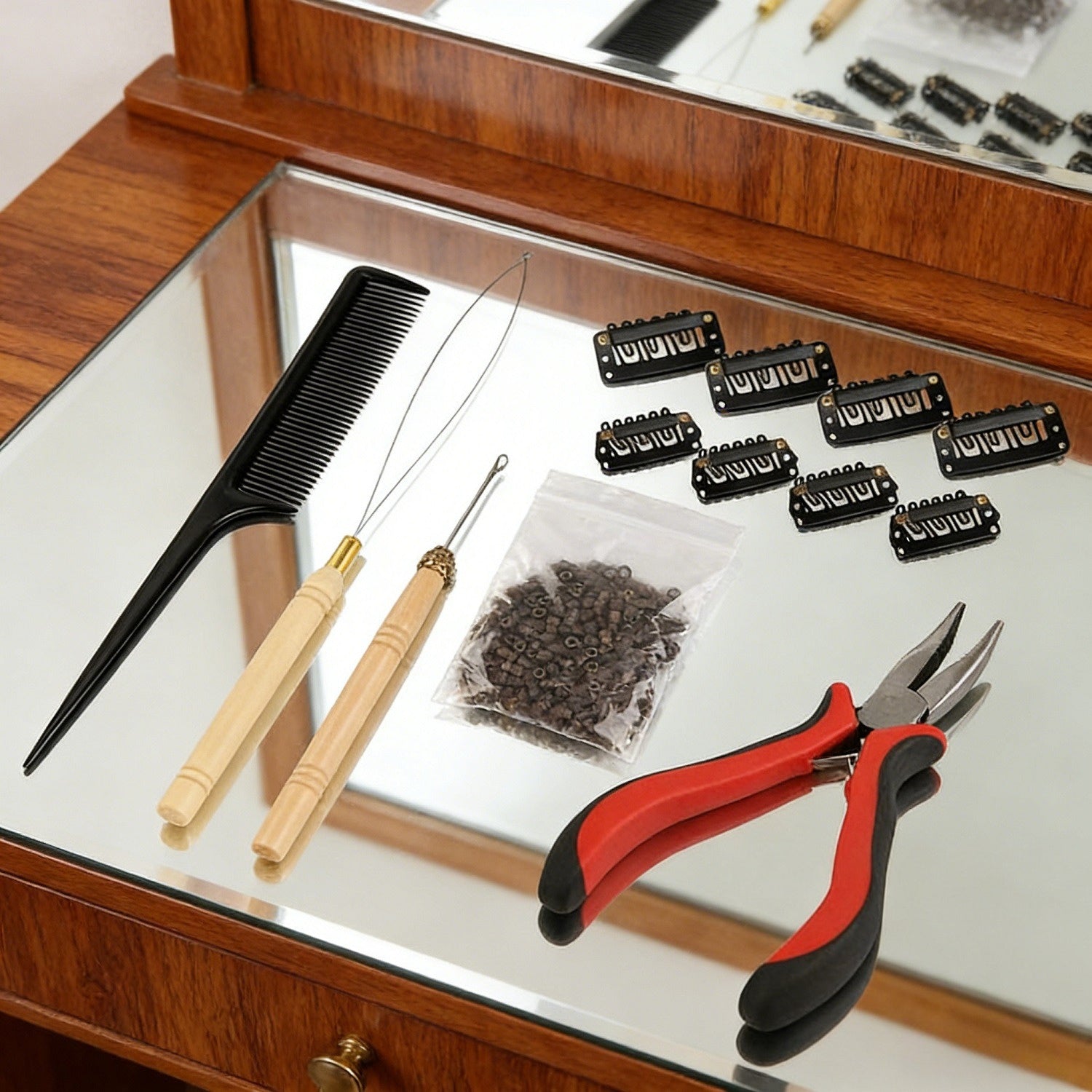Microring Hair Extensions Set mit Werkzeug & Kamm für DIY-Stile