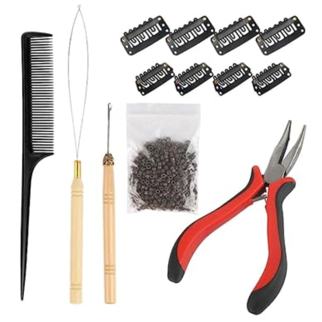 Microring Hair Extensions Set mit Werkzeug & Kamm für DIY-Stile