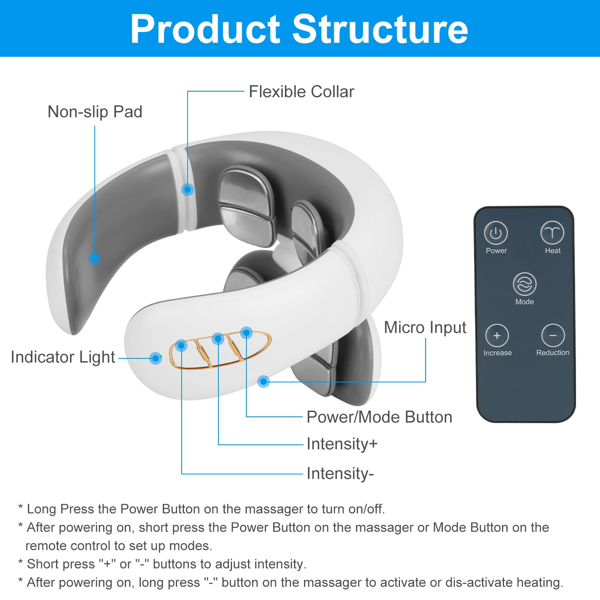 Portable Heated Neck Massager with Remote Control - TENS Unit