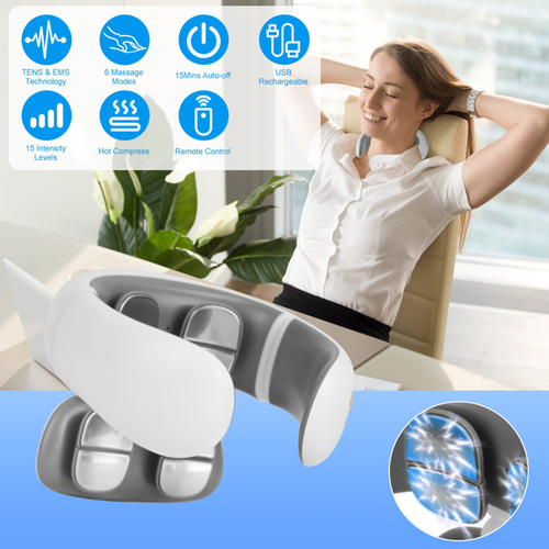Portable Heated Neck Massager with Remote Control - TENS Unit