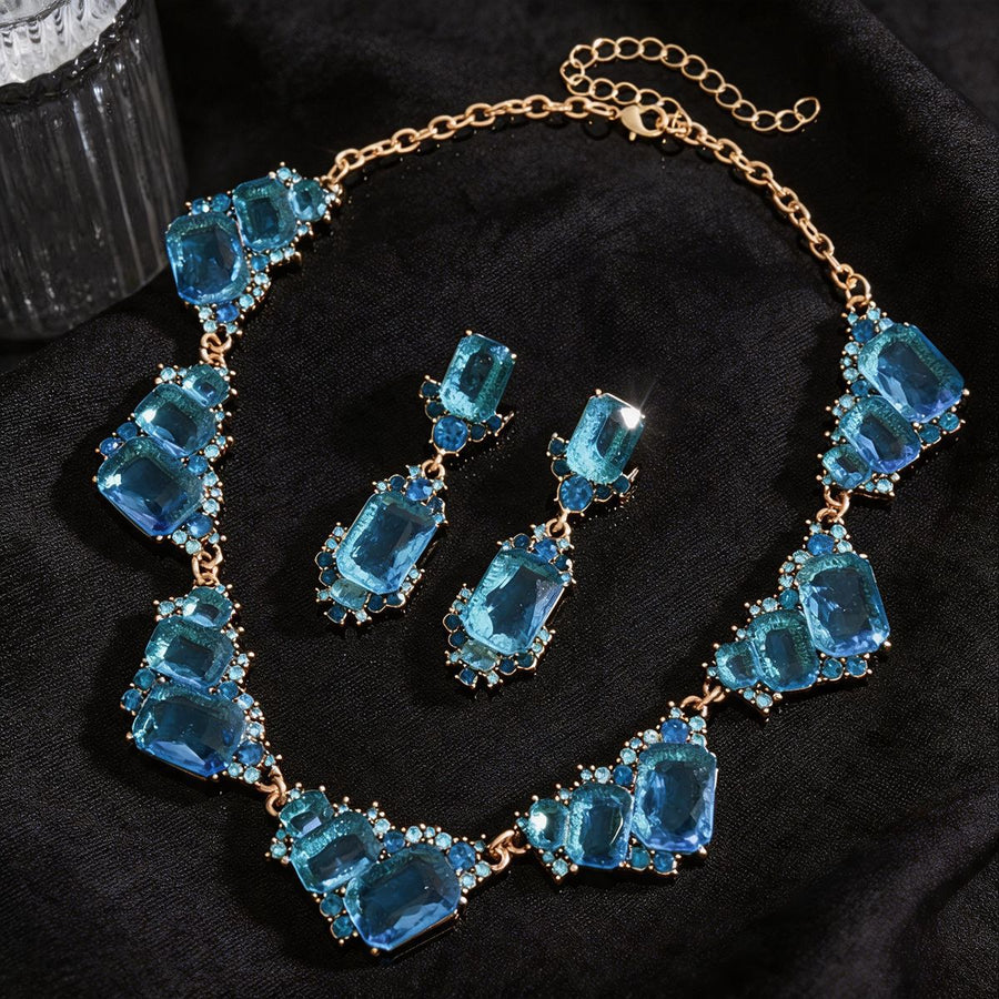 Elegant Colored CZ Necklace and Earring Jewelry Set for Women