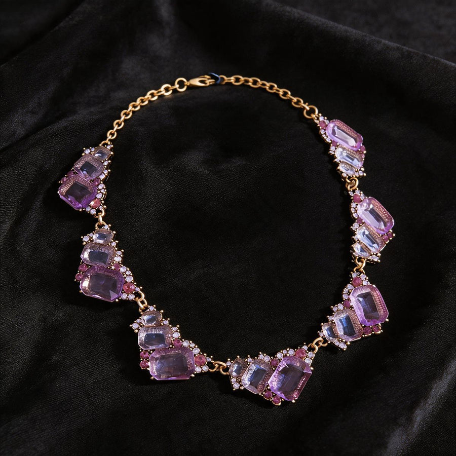 Elegant Colored CZ Necklace and Earring Jewelry Set for Women