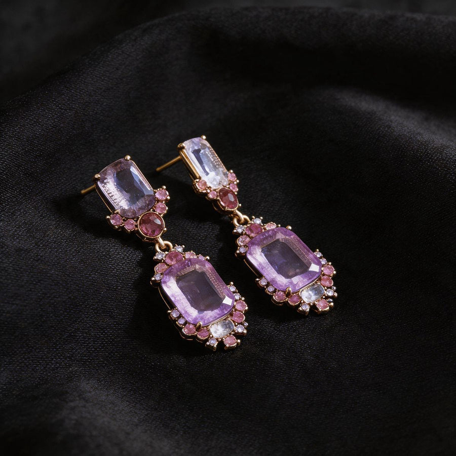 Elegant Colored CZ Necklace and Earring Jewelry Set for Women
