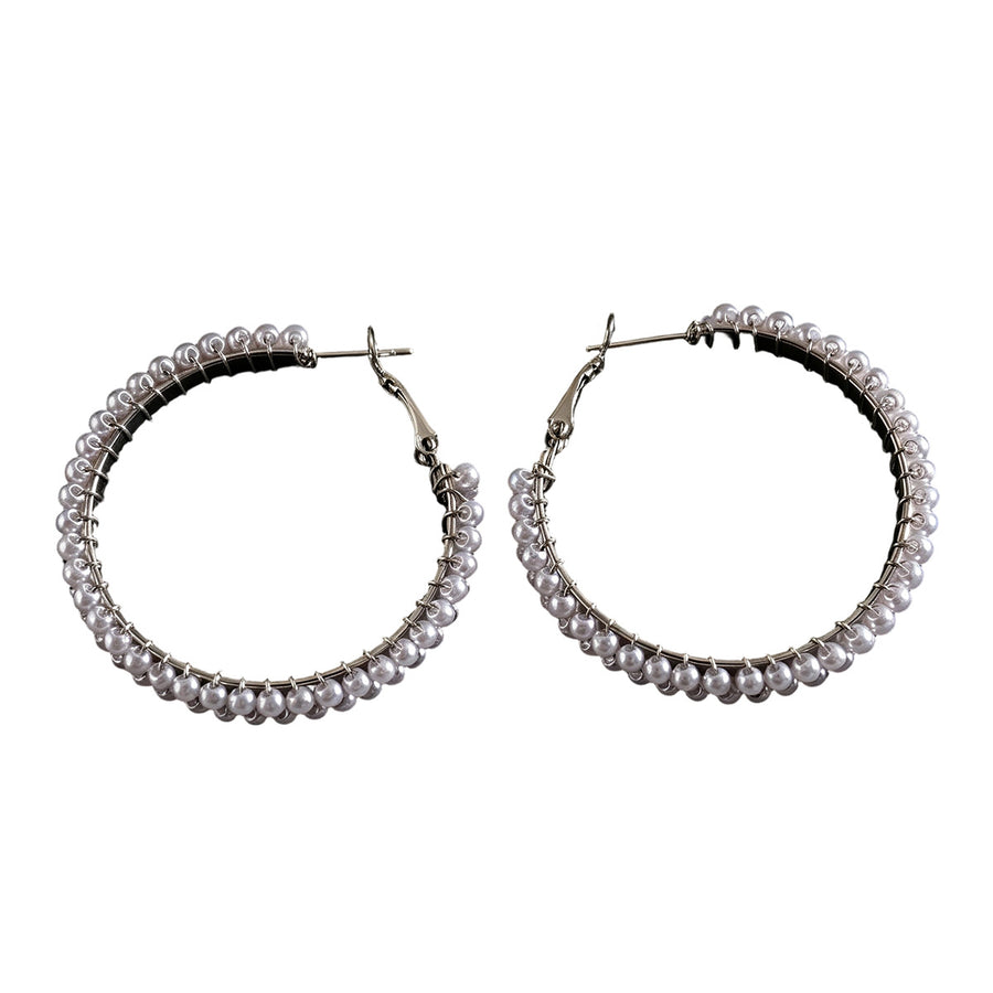 Elegant French Light Luxury Double Layer Pearl Hoop Earrings