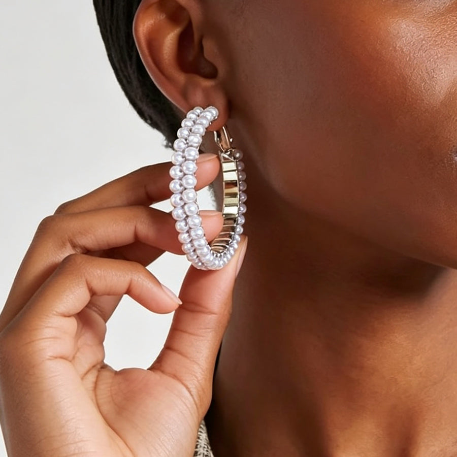 Elegant French Light Luxury Double Layer Pearl Hoop Earrings