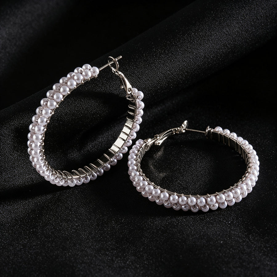 Elegant French Light Luxury Double Layer Pearl Hoop Earrings