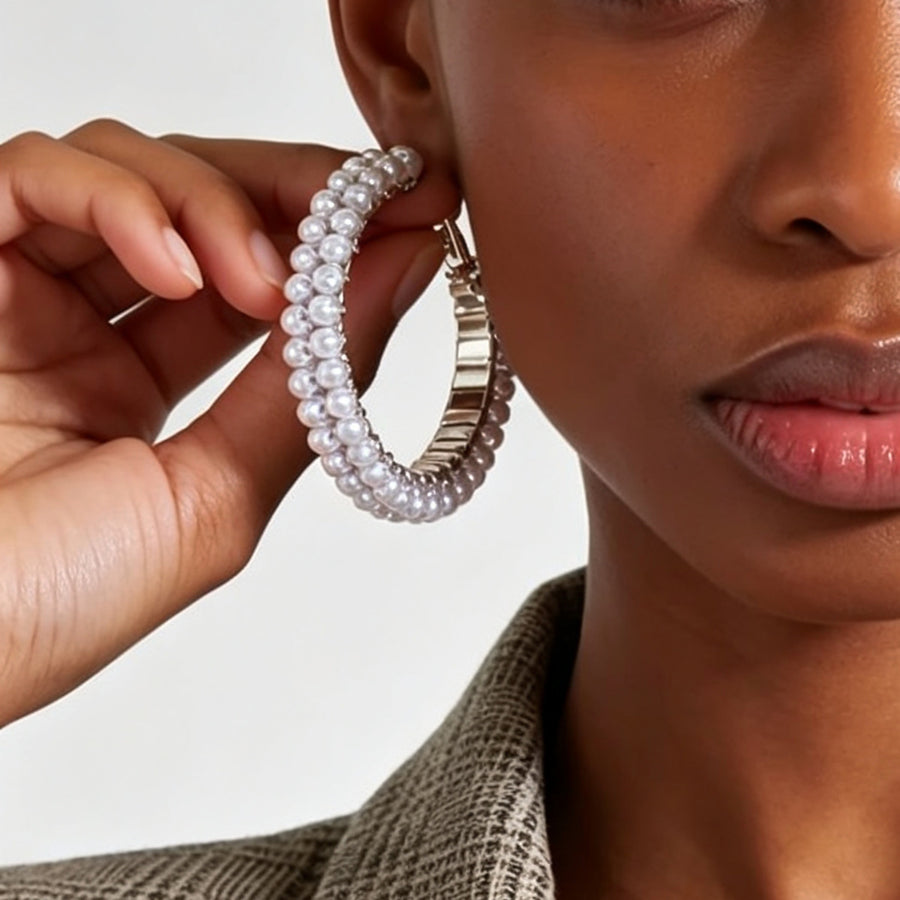 Elegant French Light Luxury Double Layer Pearl Hoop Earrings