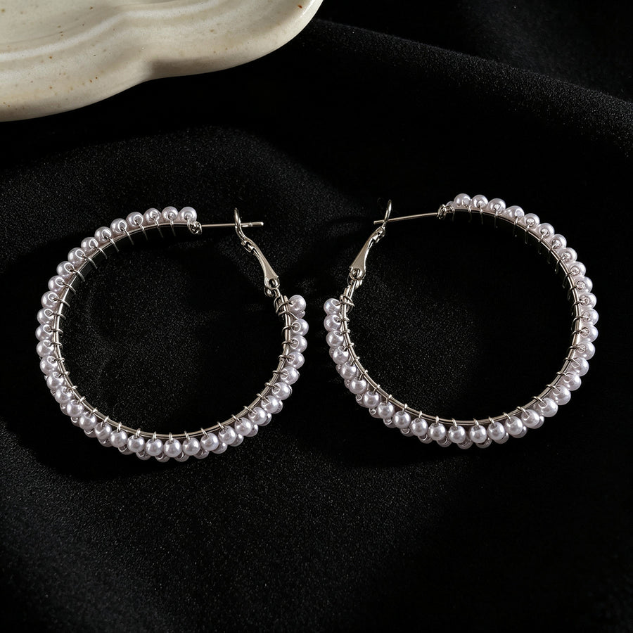 Elegant French Light Luxury Double Layer Pearl Hoop Earrings