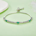 S925 Sterling Silver Adjustable Slider Bracelet with Emeralds