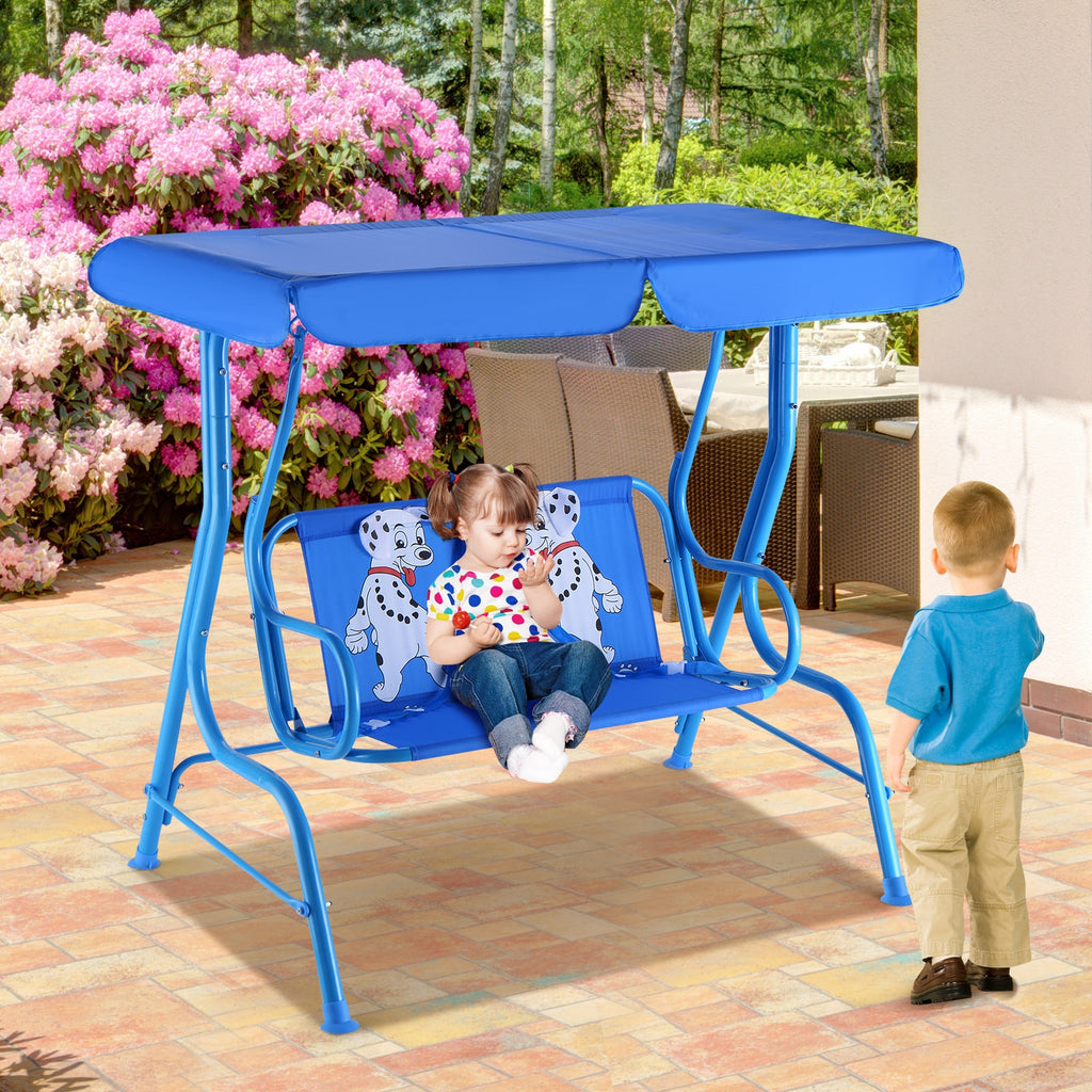 Outdoor Kids Patio Swing Bench With Canopy - 2 Seats