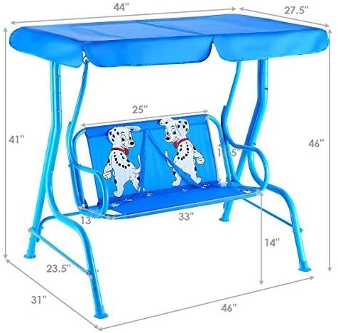 Outdoor Kids Patio Swing Bench With Canopy - 2 Seats