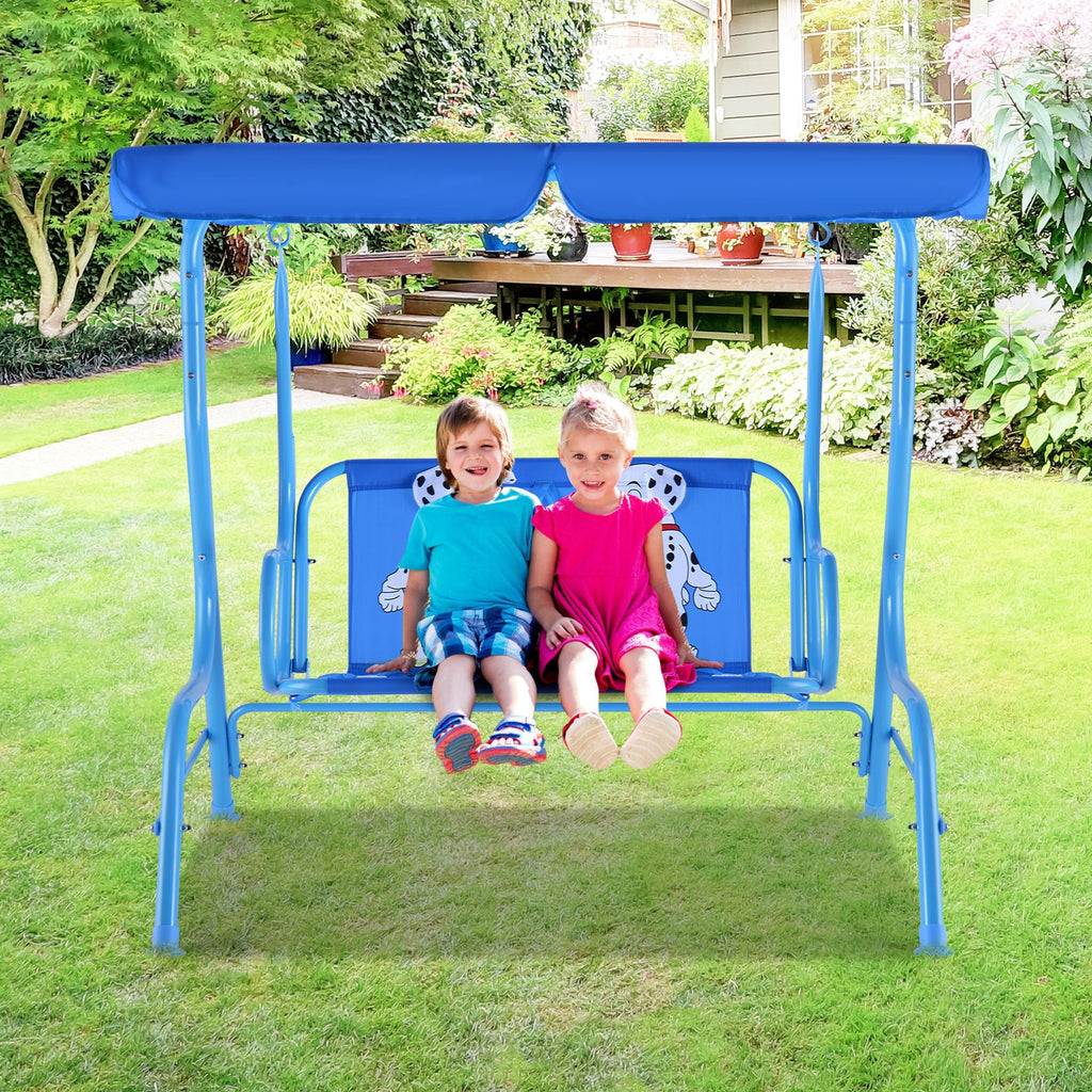Outdoor Kids Patio Swing Bench With Canopy - 2 Seats