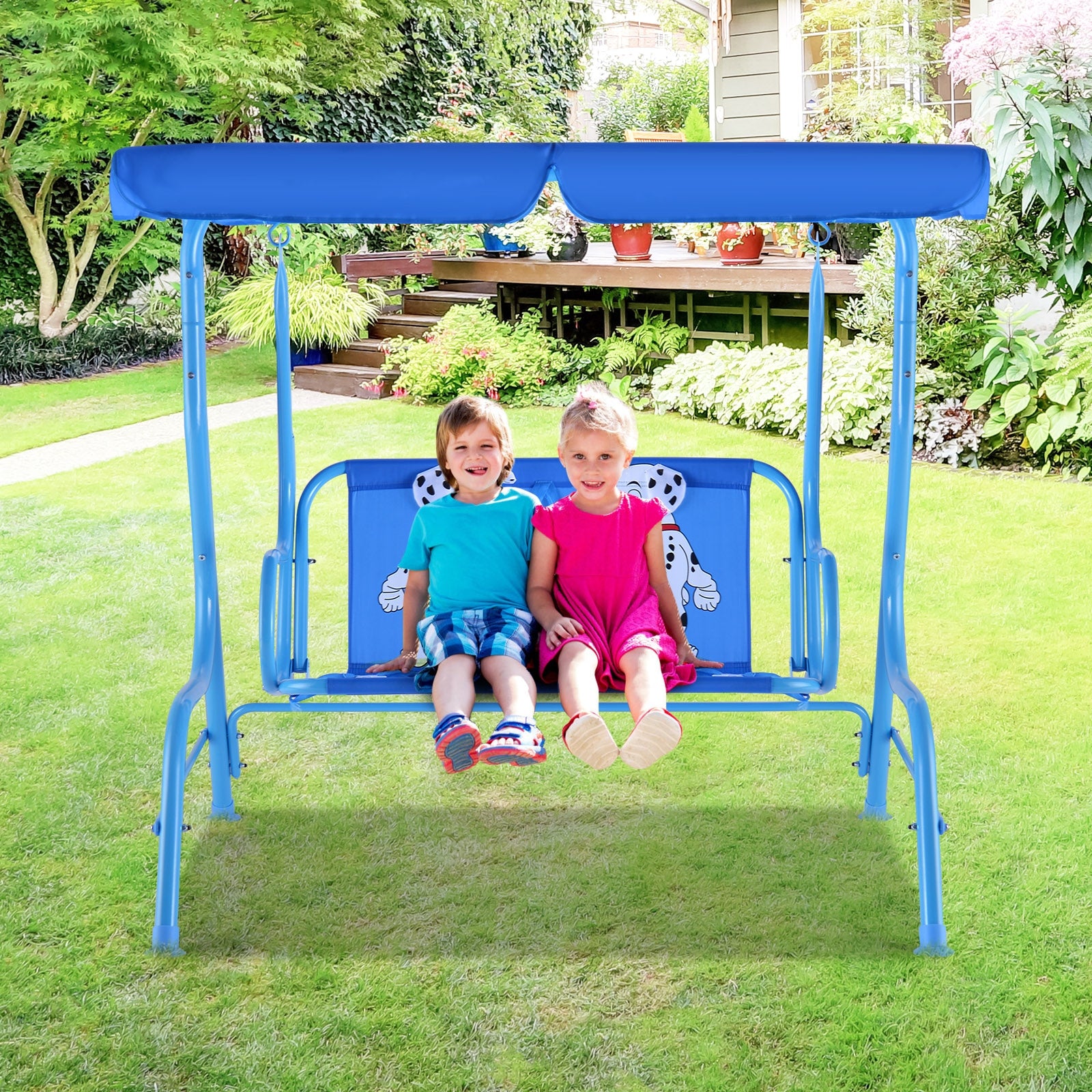 Outdoor Kids Patio Swing Bench With Canopy - 2 Seats