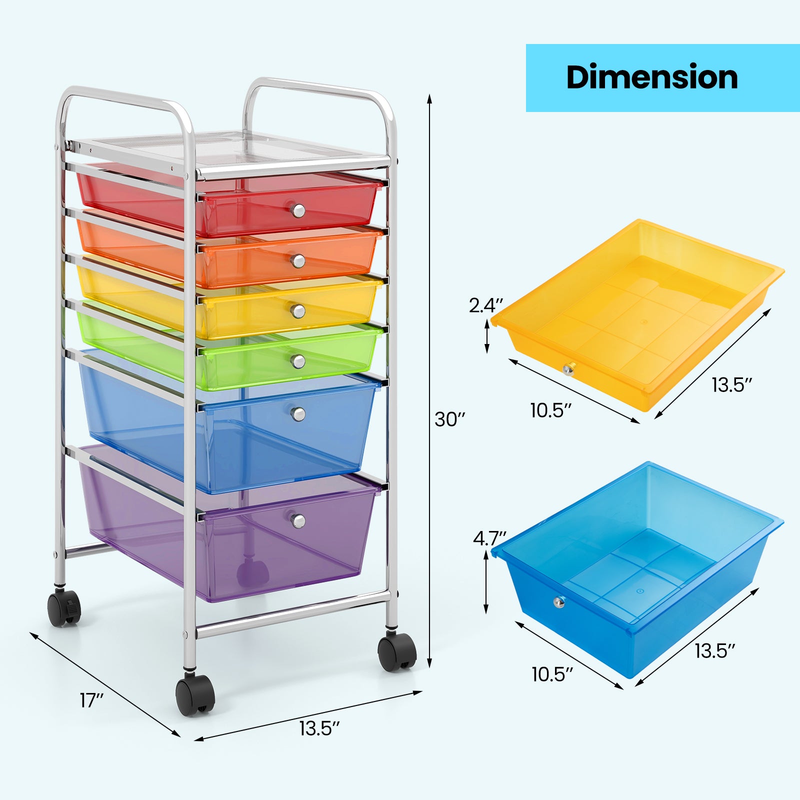 6 Drawers Rolling Storage Cart Organizer - Multicolor Cable Organizer