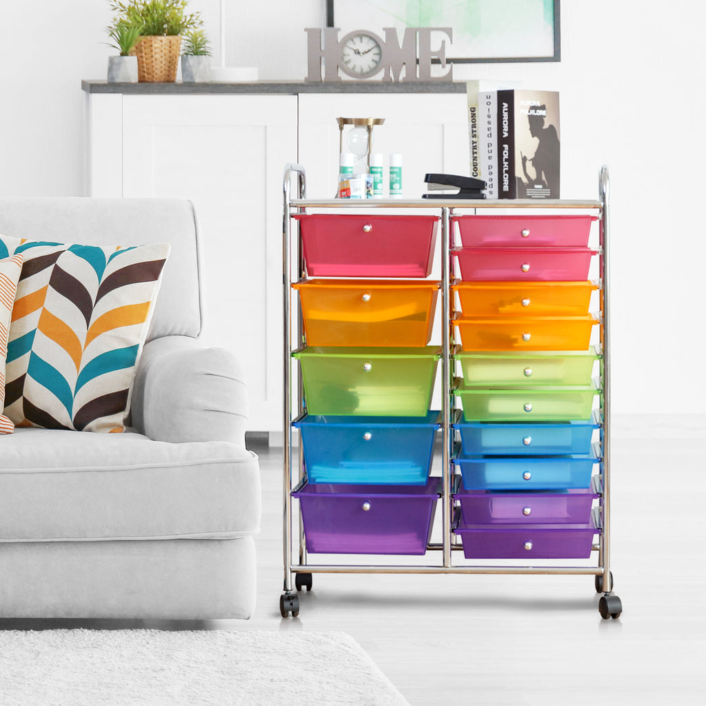 15 Drawers Rolling Storage Cart Organizer for Cable Management