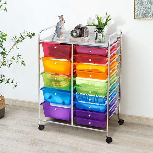 15 Drawers Rolling Storage Cart Organizer for Cable Management