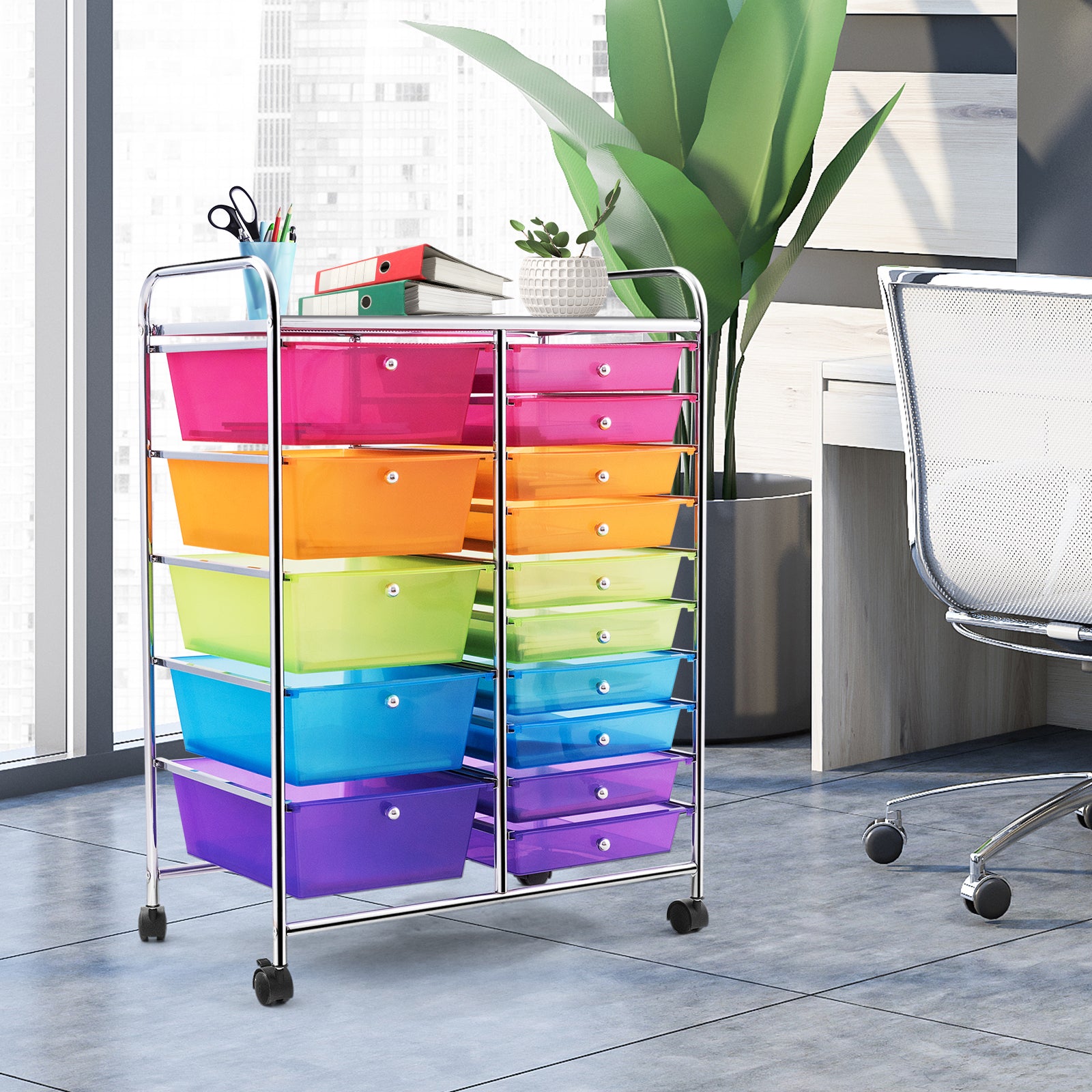 15 Drawers Rolling Storage Cart Organizer for Cable Management