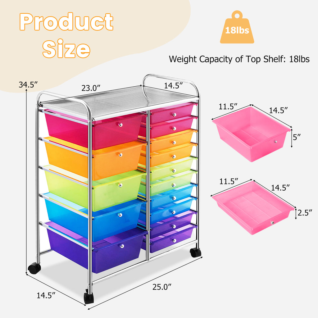 15 Drawers Rolling Storage Cart Organizer for Cable Management