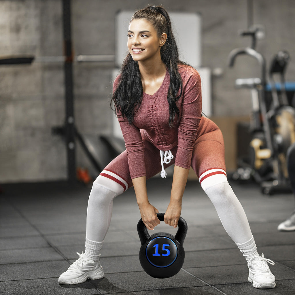 3 Pieces Kettlebell Weight Set - 5, 10, 15lbs for Home Workouts