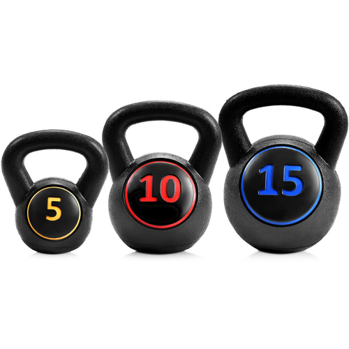 3 Pieces Kettlebell Weight Set - 5, 10, 15lbs for Home Workouts