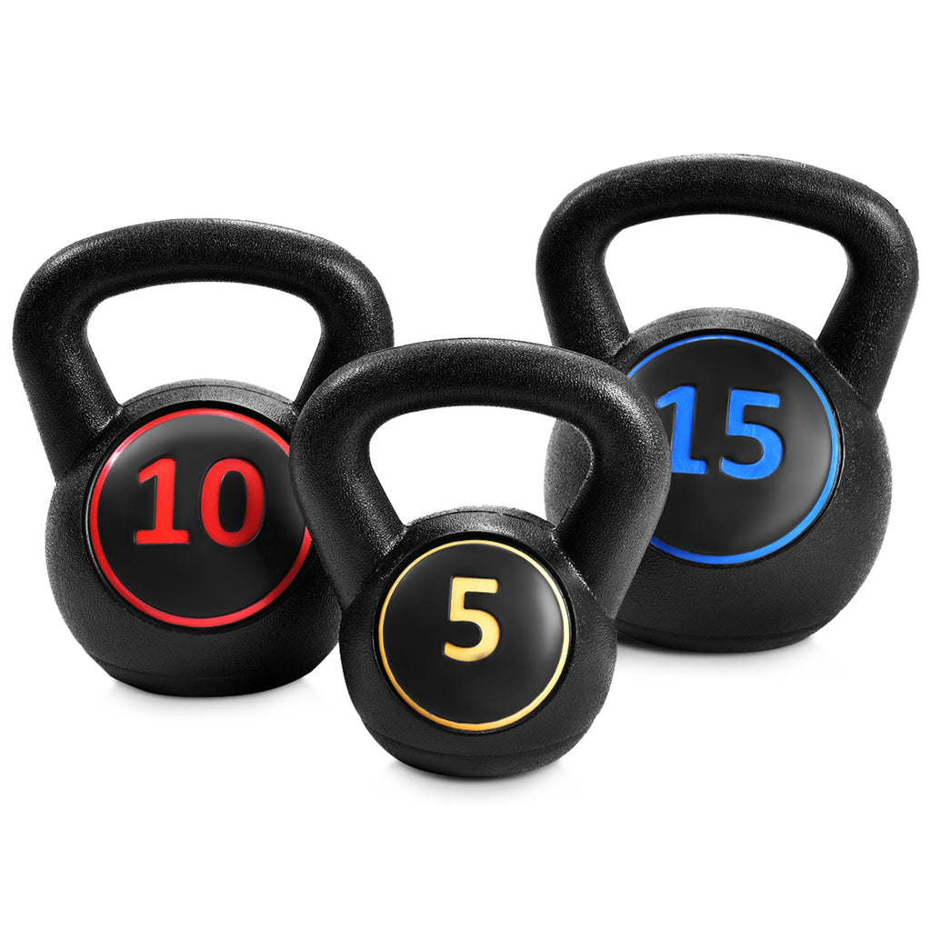 3 Pieces Kettlebell Weight Set - 5, 10, 15lbs for Home Workouts