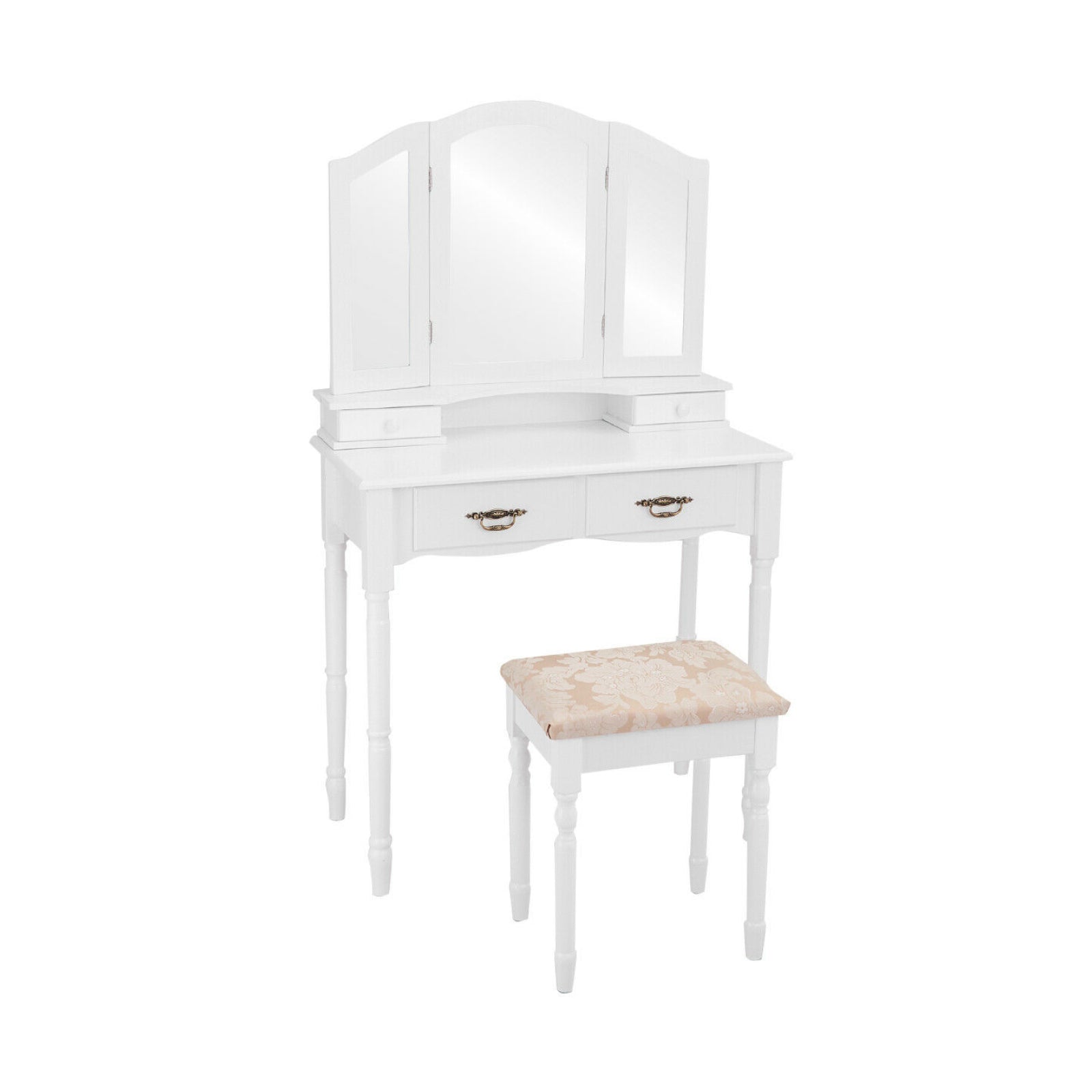 Simple Vanity Set With Tri-Folding Mirror - Hollywood Style