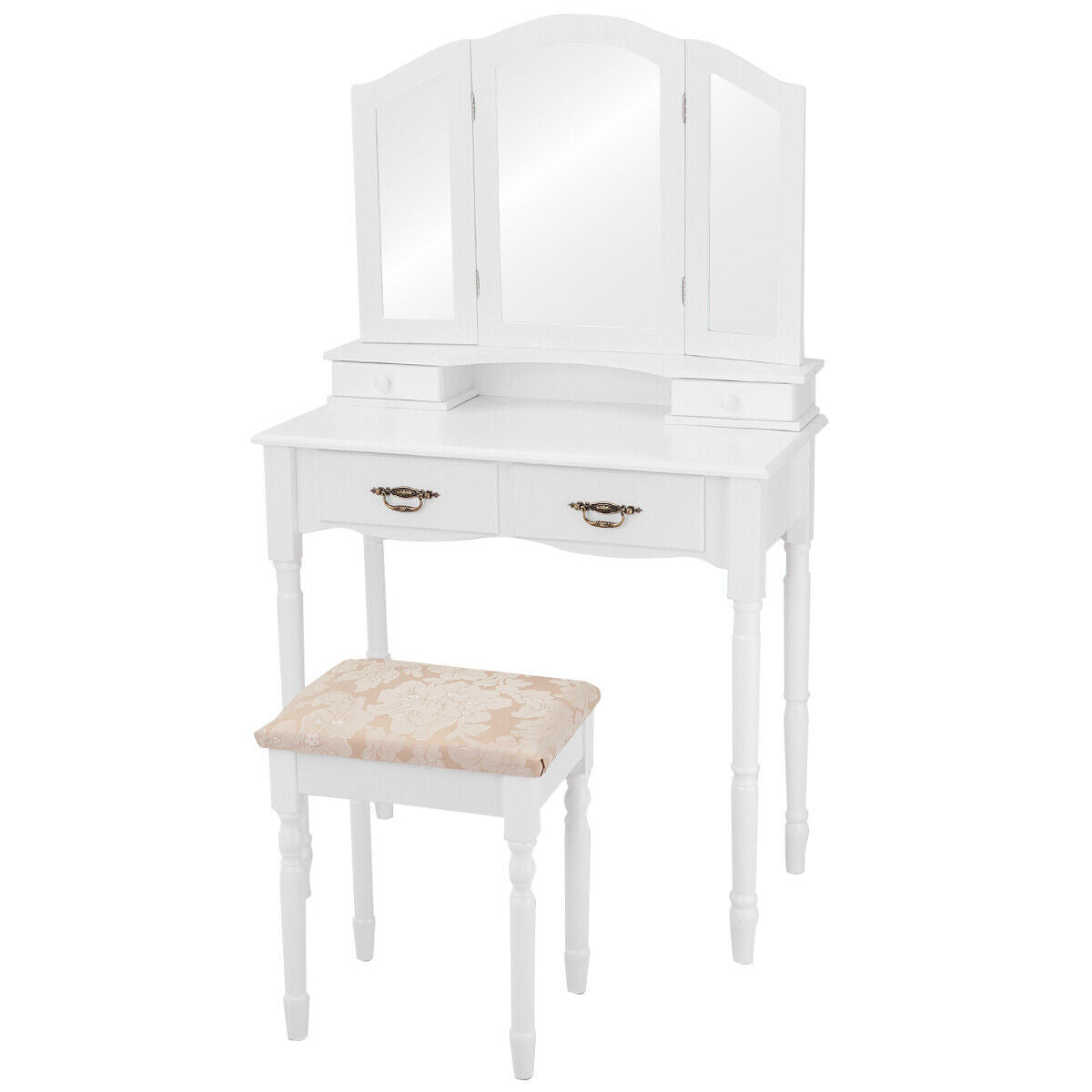 Simple Vanity Set With Tri-Folding Mirror - Hollywood Style