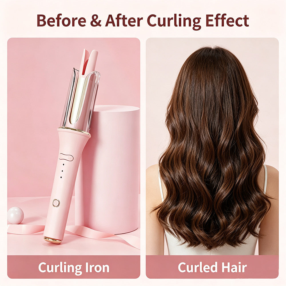 Automatic Rotating Long Barrel Curling Wand for Long Hair