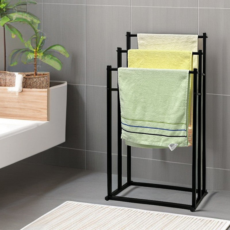 3 Tier Free Standing Towel Rail Stand Unit - Moveable Black