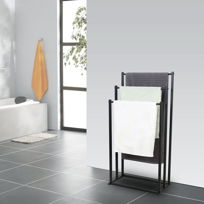 3 Tier Free Standing Towel Rail Stand Unit - Moveable Black