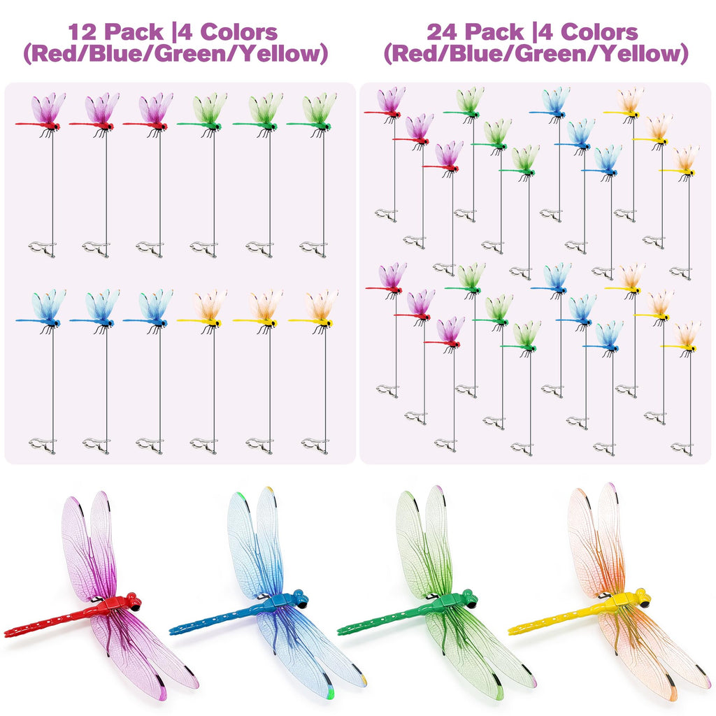 12 Pack Dragonfly Clips - Realistic Garden Decorations