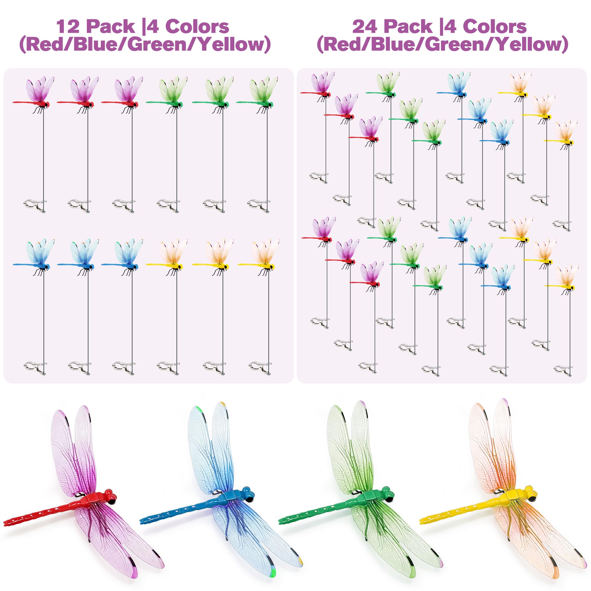 12 Pack Dragonfly Clips - Realistic Garden Decorations