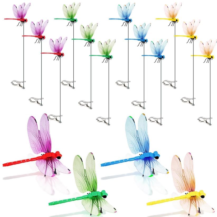12 Pack Dragonfly Clips - Realistic Garden Decorations
