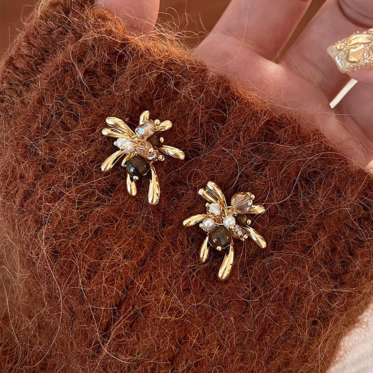 Silver Needle Tiger's Eye Earrings for Women - Vintage Dangle Design