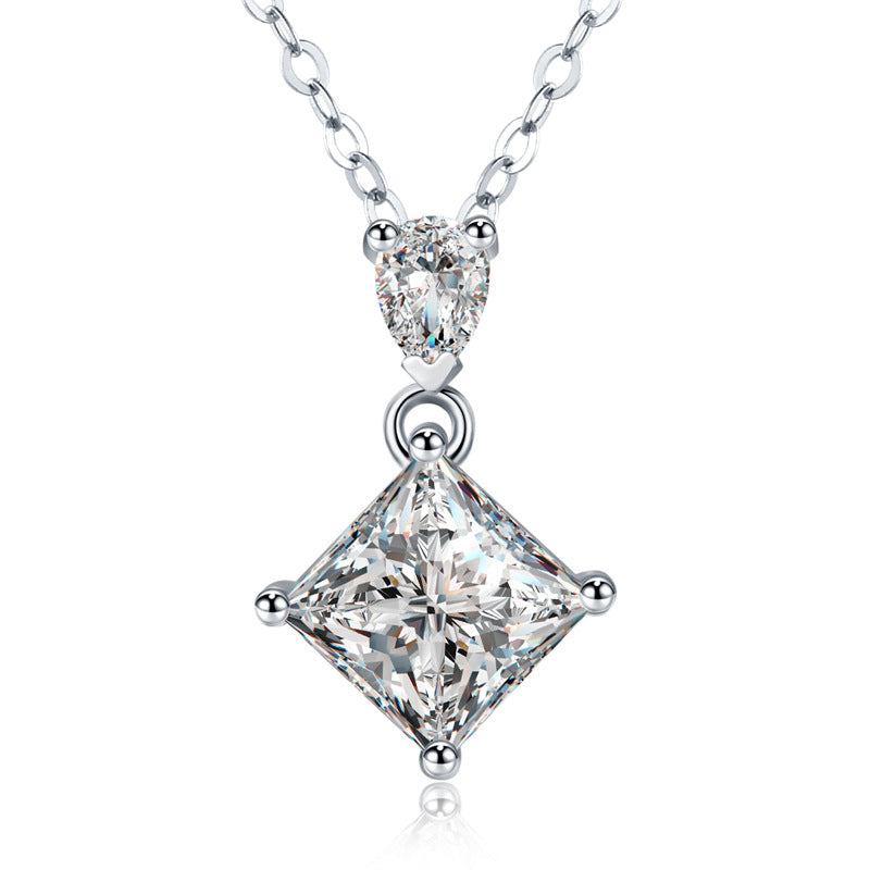 S925 Sterling Silver Princess & Pear Cut Two-Stone Necklace