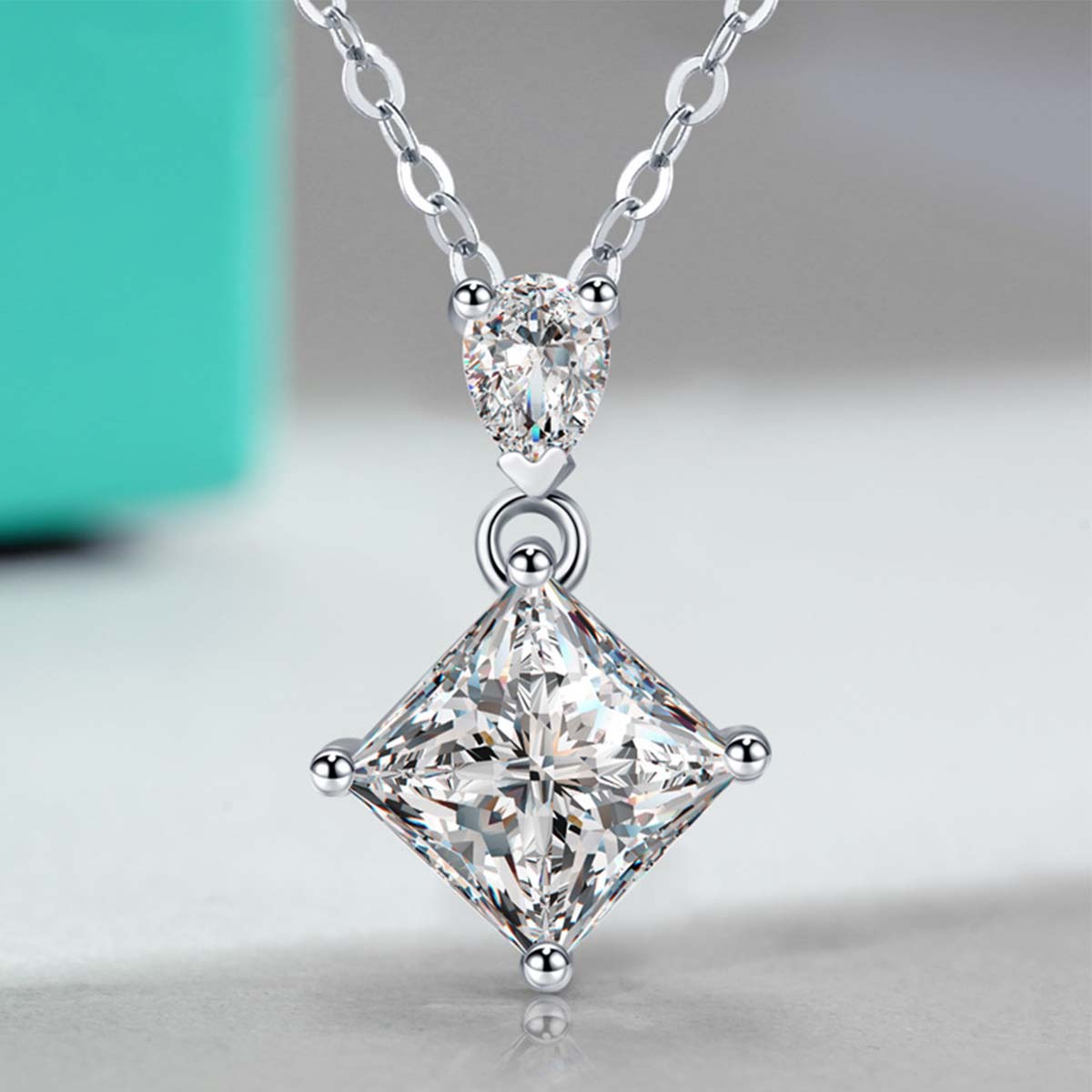 S925 Sterling Silver Princess & Pear Cut Two-Stone Necklace