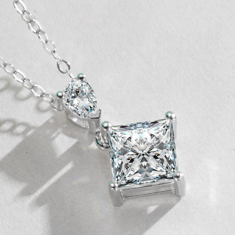 S925 Sterling Silver Princess & Pear Cut Two-Stone Necklace