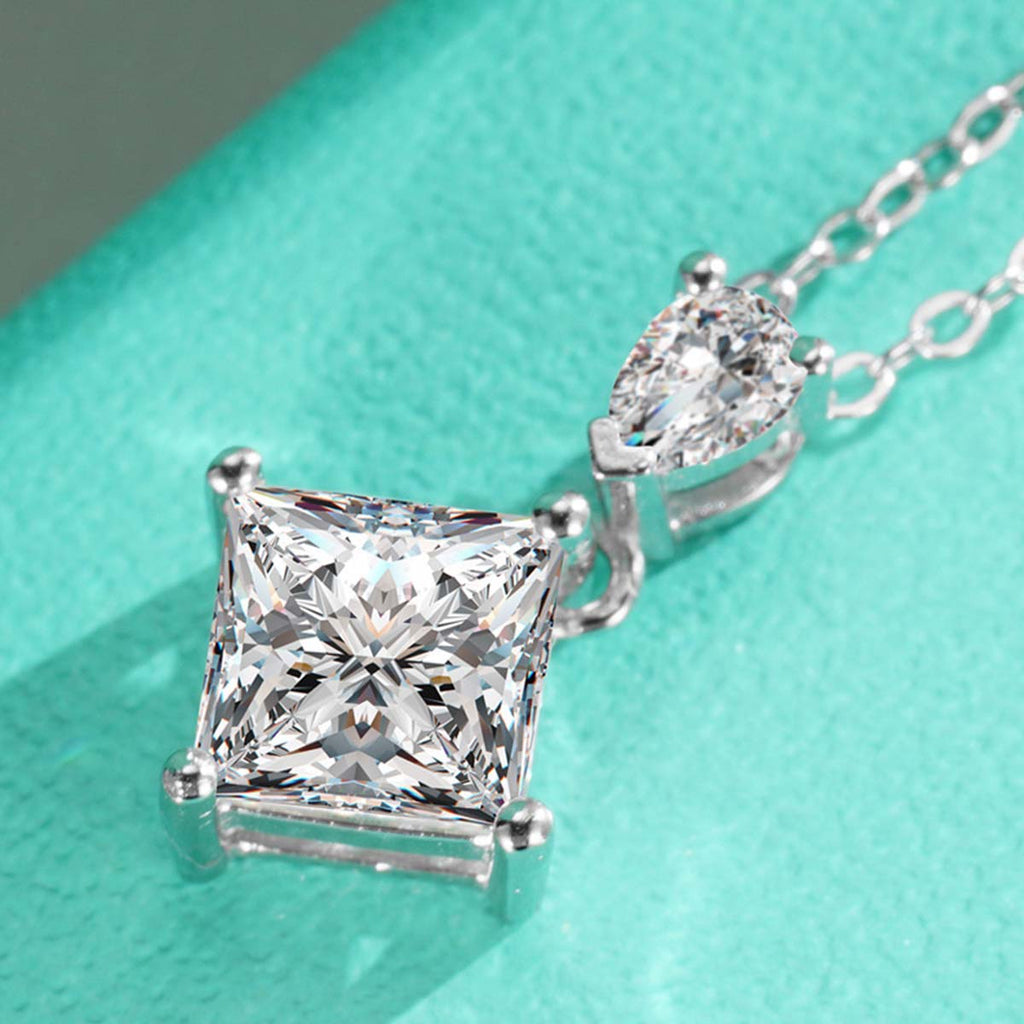 S925 Sterling Silver Princess & Pear Cut Two-Stone Necklace