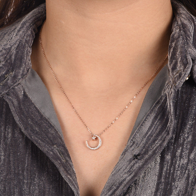 S925 Sterling Silver Star & Moon Necklace - D-VVS1 Moissanite
