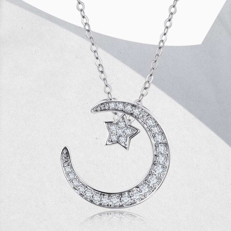 S925 Sterling Silver Star & Moon Necklace - D-VVS1 Moissanite