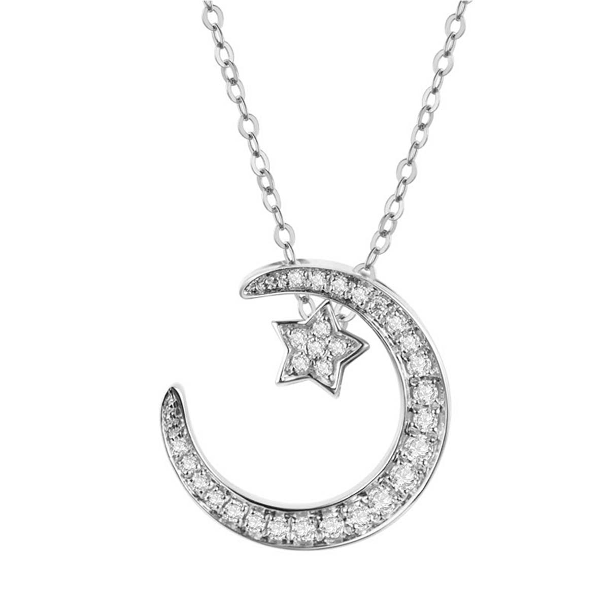 S925 Sterling Silver Star & Moon Necklace - D-VVS1 Moissanite