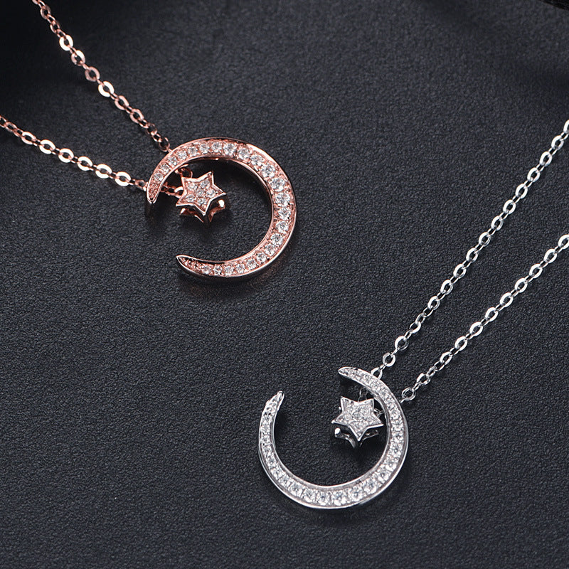 S925 Sterling Silver Star & Moon Necklace - D-VVS1 Moissanite