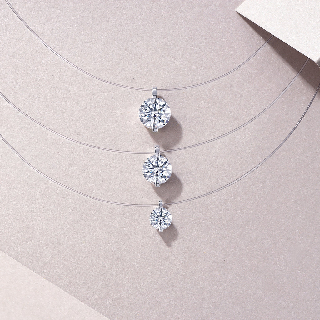 S925 Sterling Silver Invisible Necklace with Moissanite Pendant