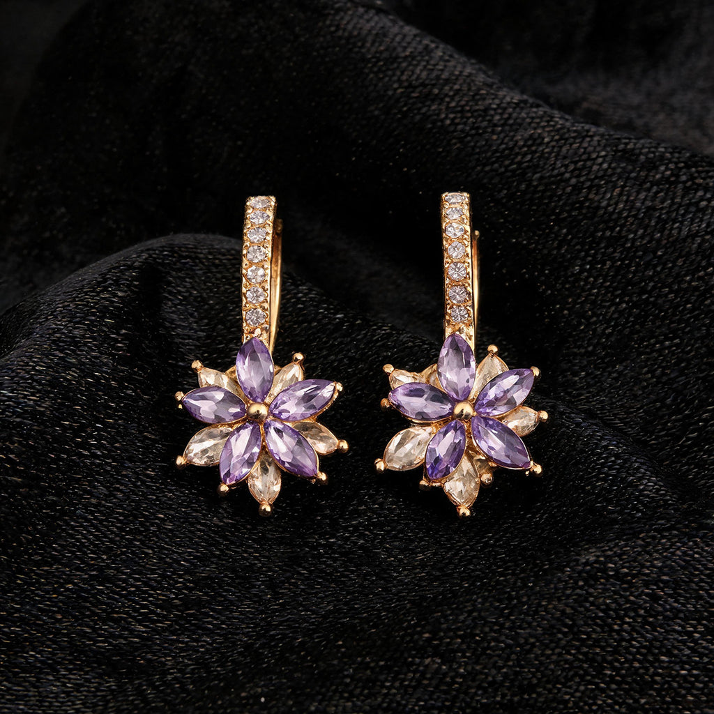 Light Luxury Lavender Cubic Zirconia Flower Huggie Earrings