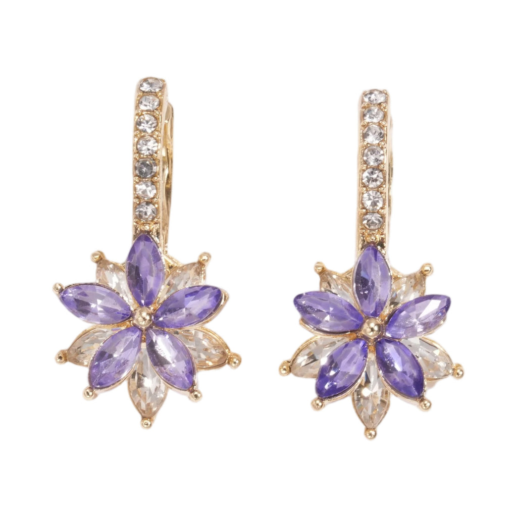 Light Luxury Lavender Cubic Zirconia Flower Huggie Earrings