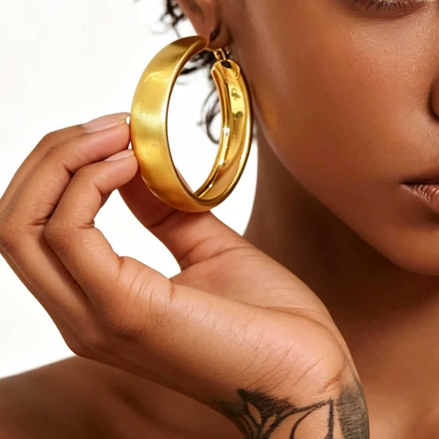 Vintage Brushed Wide Band Big Hoop Earrings - Hula Hoop Style