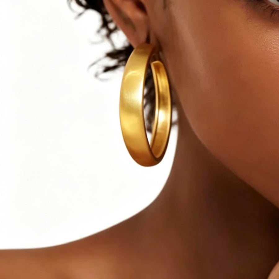 Vintage Brushed Wide Band Big Hoop Earrings - Hula Hoop Style