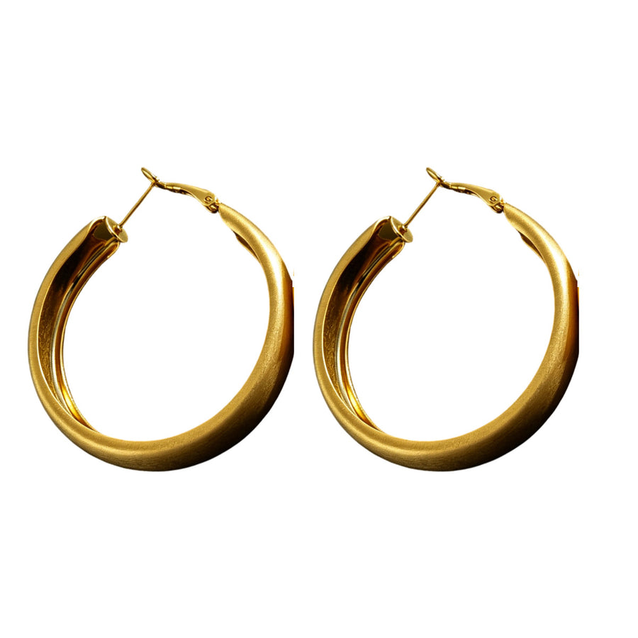 Vintage Brushed Wide Band Big Hoop Earrings - Hula Hoop Style