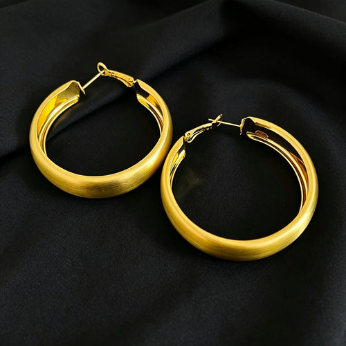 Vintage Brushed Wide Band Big Hoop Earrings - Hula Hoop Style